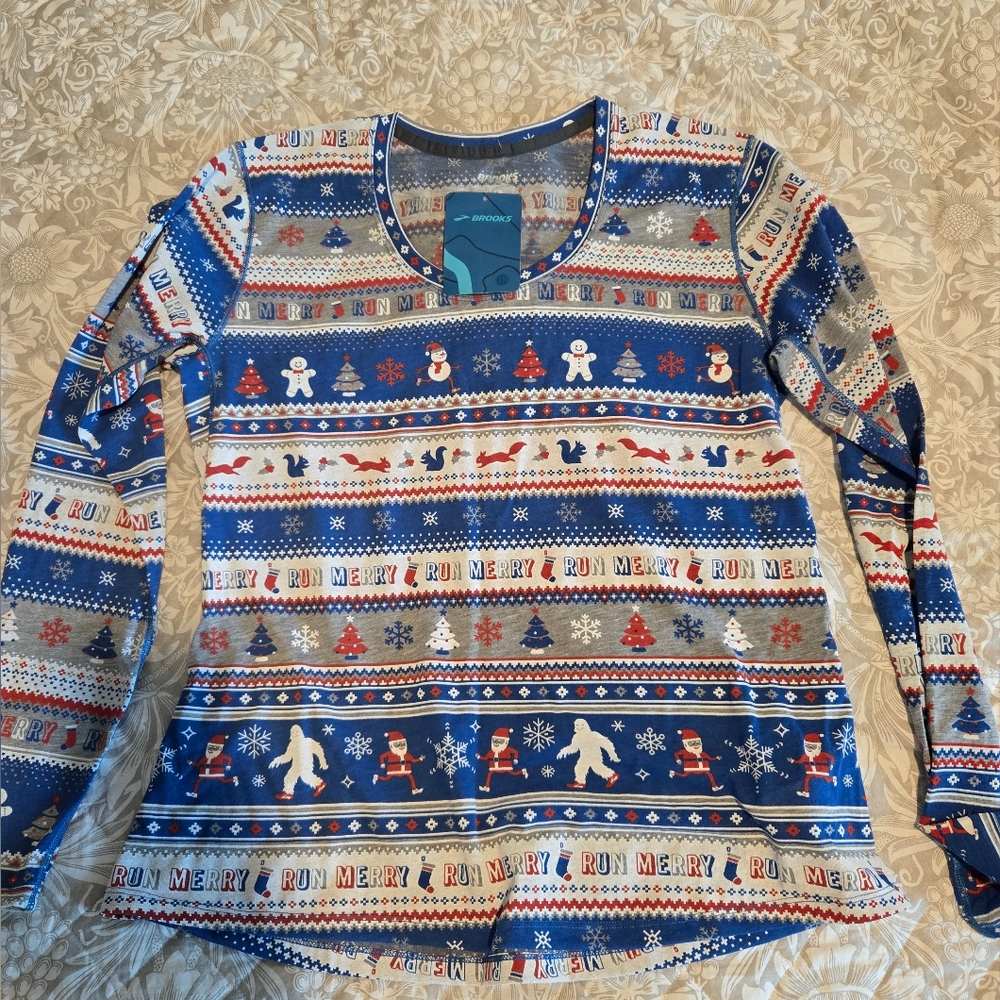 BROOKS Colorful Holiday Themed Long Sleeve Shirt SIZE LARGE
